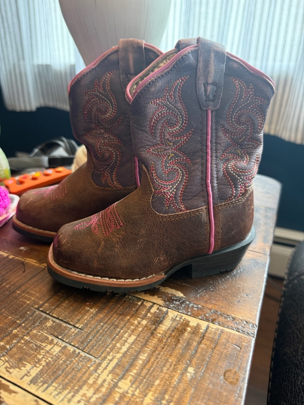 Dan Post Brown and Pink Girls' Western Pull-On Boots